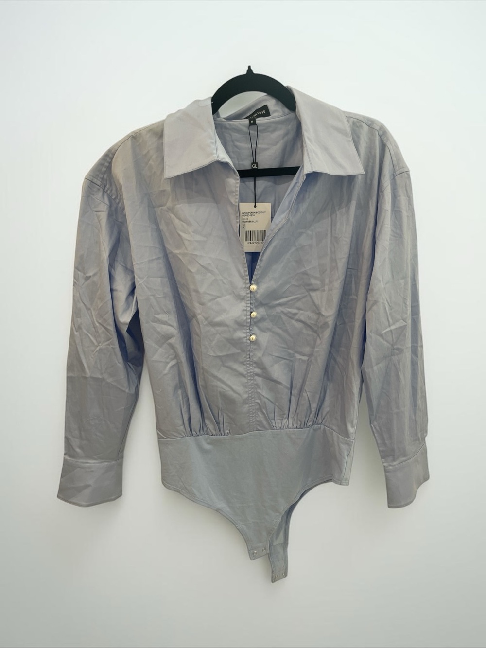 Generation Love Lucia Poplin powder blue Button-Front Dress Bodysuit Shirt